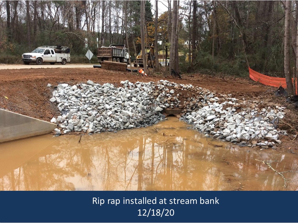 Rip rap placed at the stream bank